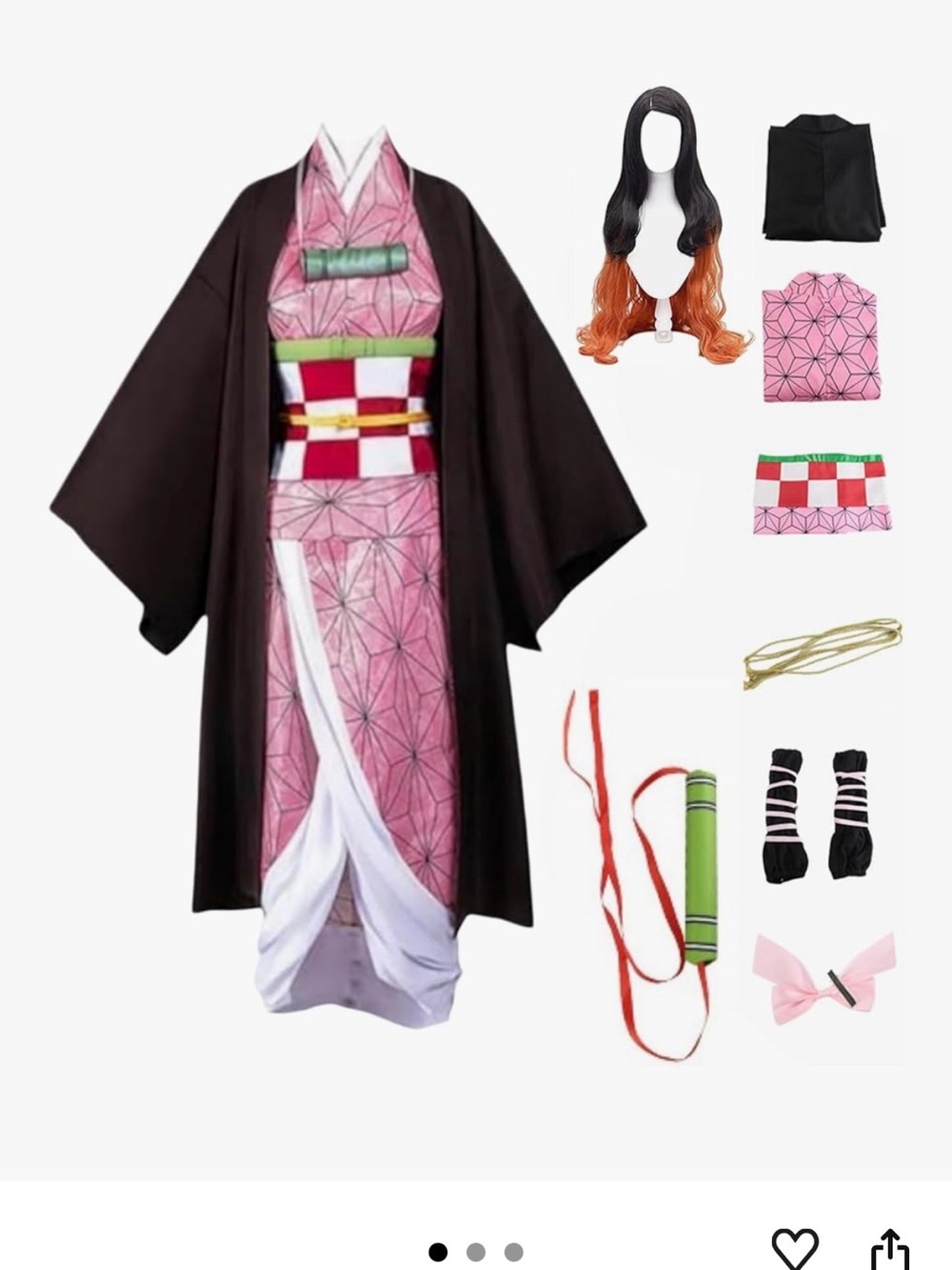 Nezuko Kamado Demon Slayer Anime Kimono Halloween Cosplay Costume w/ Accessories